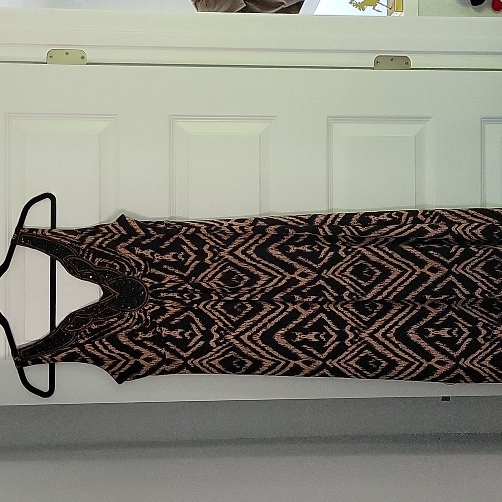 Long geometric beaded front dress